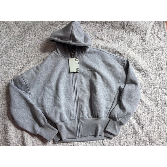 Wilo The Label Tops - Wilo The Label Womens Brushed Fleece Crop Zip Hoodie Grey Marle Size Small